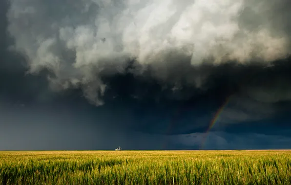 Field, the sky, clouds, light, clouds, rainbow