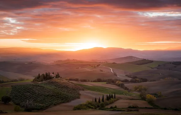 Picture dawn, morning, Italy, Tuscany