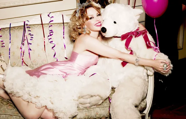 Picture sofa, toy, bear, singer, confetti, kylie minogue, a balloon
