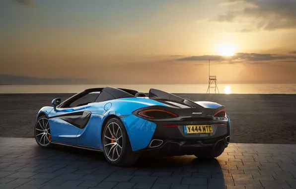 Sunset, coast, McLaren, supercar, rear view, 2018, Spider, 570S