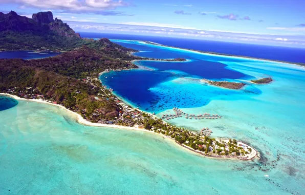 Islands, the ocean, Bora Bora, resort, Laguna, the view from the top, archipelago, French Polynesia