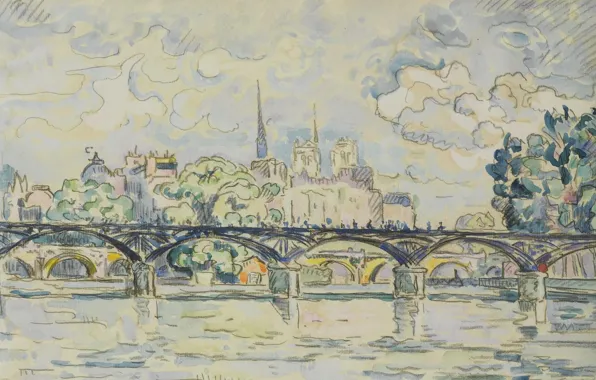 Figure, watercolor, Paul Signac, Paul Signac, Paris. The Pont Des Arts
