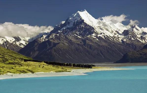 Water, clouds, trees, the Holy mountain