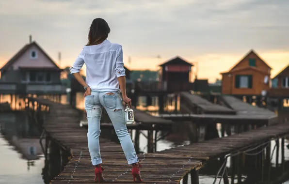 Picture girl, pose, bottle