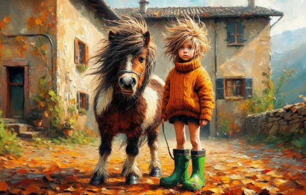 Autumn, light, house, the wind, street, foliage, home, mane