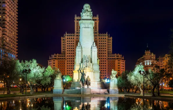 Trees, night, lights, building, home, lights, Spain, Palace
