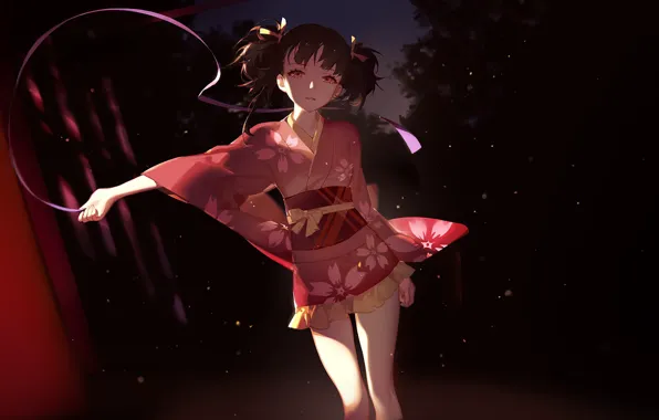 Picture night, lights, girl, tape, kimono, bow, Kabaneri of the Iron Fortress, Mumei