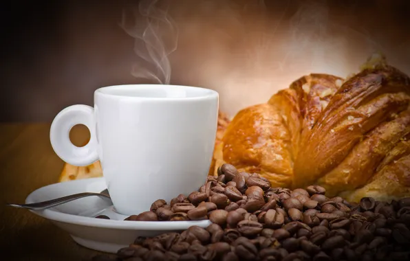 Picture coffee, grain, Cup, white, drink, muffin, croissant