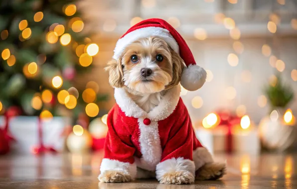 Look, light, lights, room, dog, Christmas, outfit, gifts