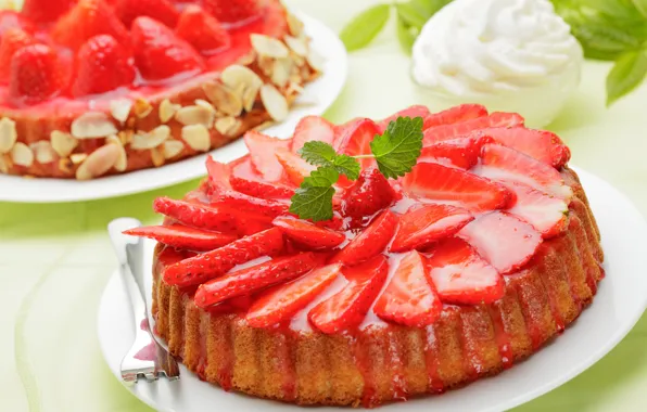 Picture berries, strawberry, pie, red, cream, dessert, cakes, sweet