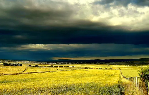 Field, the sky, clouds, dal, lighting, space, storm, gloomy sky