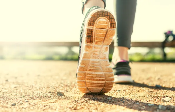 Woman, running shoes, sole, physical activity