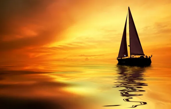 Water, sunset, people, sail