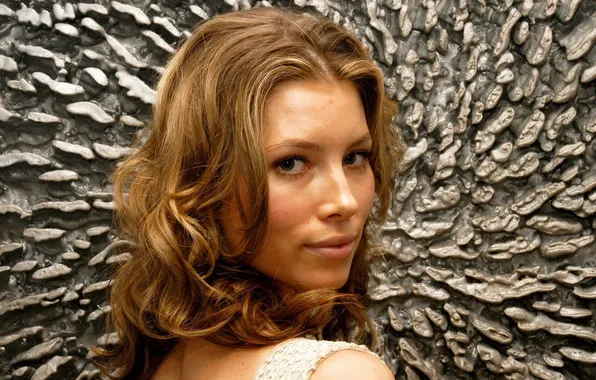 Picture look, background, wall, patterns, actress, hairstyle, Jessica Biel, Jessica Biel