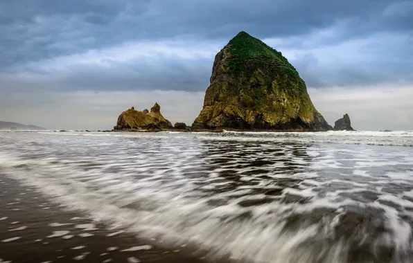 Sea, the sky, clouds, rocks, shore