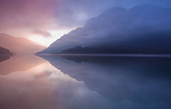 The sky, sunset, mountains, lake, background