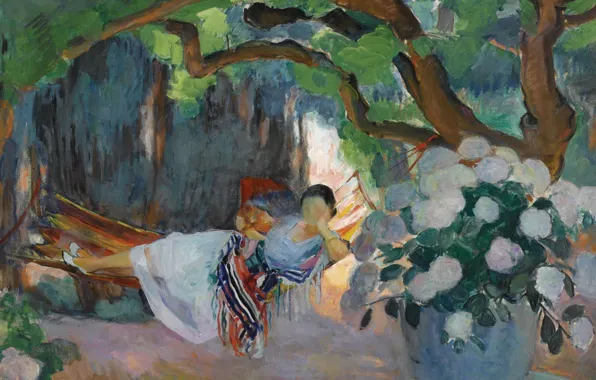 Picture, genre, Henri Lebasque, Henri Lebacq, Young Woman in hammock