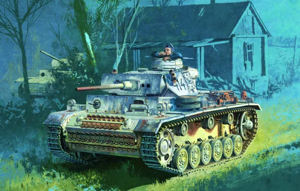Picture war, art, painting, tank, ww2, Panzer III, pz kpfw iii ausf m