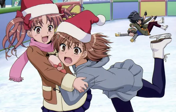 Hat, girls, ice, scarf, drop, figure skating, rink, To Aru Majutsu no Index