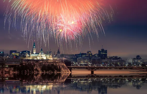 Home, Bridge, Night, The city, Canada, Canada, Ottawa, Ottawa