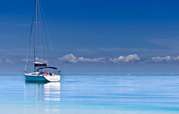 The ocean, boats, yacht, calm, mast, at anchor