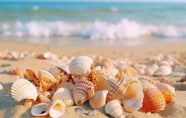 Sand, sea, beach, shell, beach, sea, sand, seashells