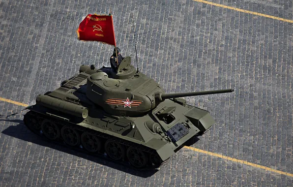 Picture holiday, victory day, tank, parade, red square, Soviet, average, T-34-85