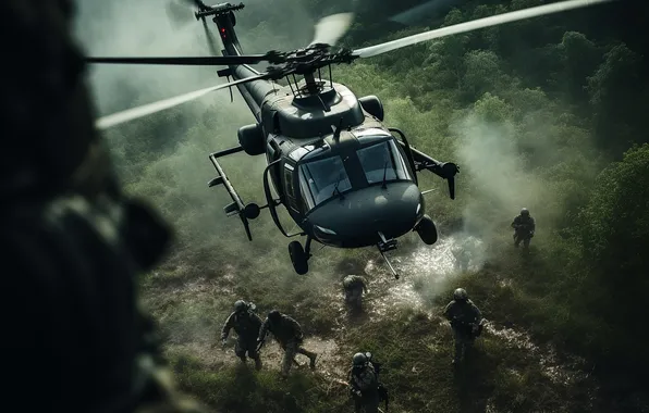 Helicopter, Soldiers, Digital art, AI art, The Art of Artificial Intelligence, Neural network