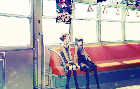 Picture girls, train, anime, poster, art, the car, asgr