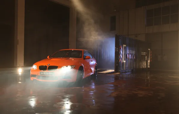 Picture light, lights, wet, orange, hangar, tiger, new, BMW M3