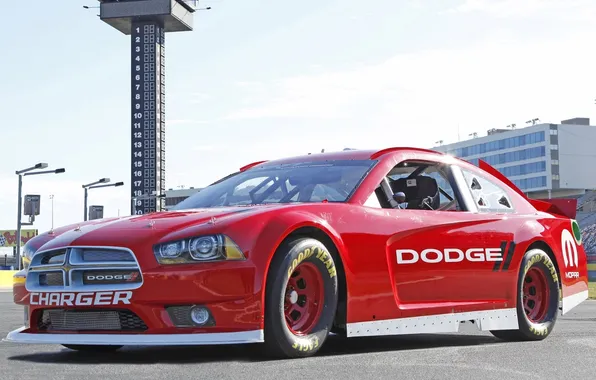 The sky, red, Dodge, dodge, charger, the front, the charger, NASCAR