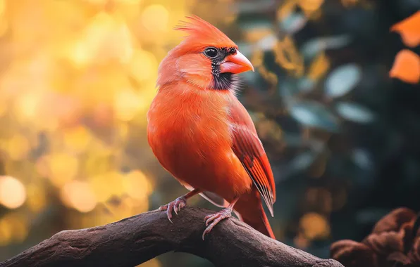 Look, leaves, light, nature, bird, branch, bokeh, cardinal