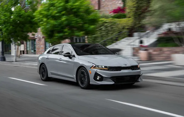 Road, car, machine, lights, speed, grey, speed, Kia