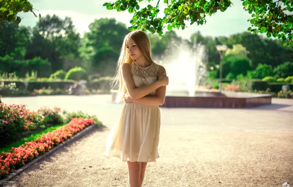 Summer, girl, the sun, beauty, fountain