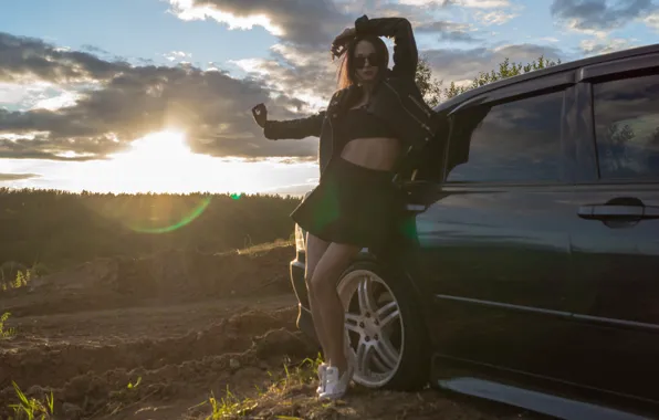 Car, lexus, girl, sony, night, moscow, low, body