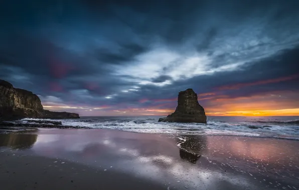 Picture the sky, sunset, clouds, the ocean, rocks, shore, the evening, CA