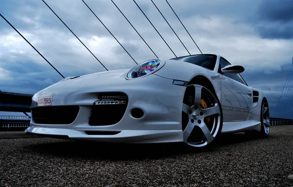 911, 997, Porsche, turbo, white, bridge, techart, front