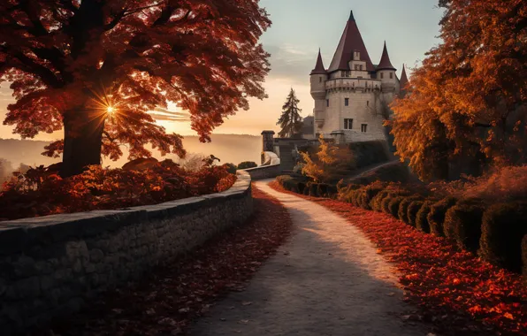 Autumn, castle, landscape, autumn, castle, ancient