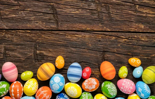 Picture colorful, Easter, happy, wood, spring, Easter, eggs, holiday