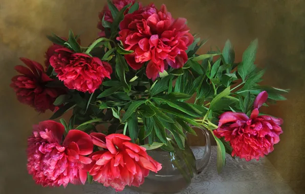 Picture vase, peonies, flowers