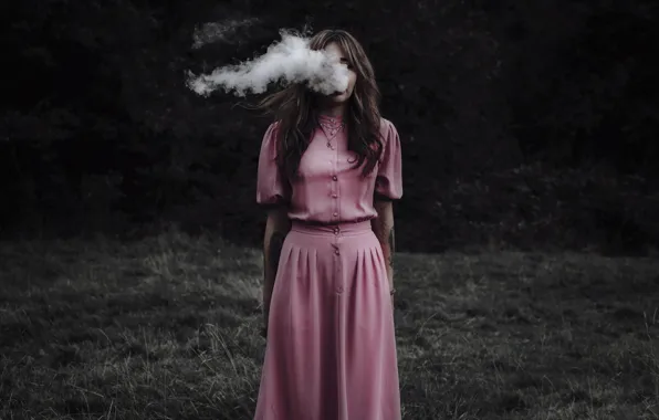 Girl, smoke, dress, tattoo
