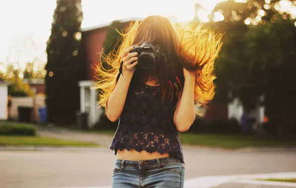 Picture summer, girl, skirt, camera, the camera, relieves