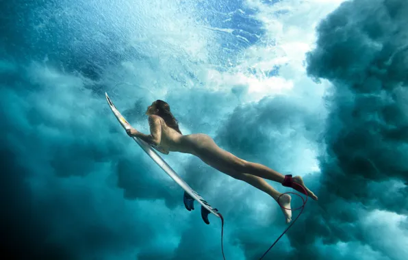 Sea, girl, the ocean, naked, depth, under water, floats, nude