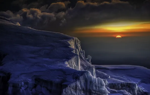 The sky, clouds, sunrise, dawn, ice, Kilimanjaro, Tanzania