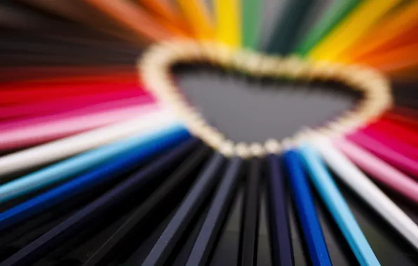 Macro, love, pink, mood, heart, colored, pencils, love