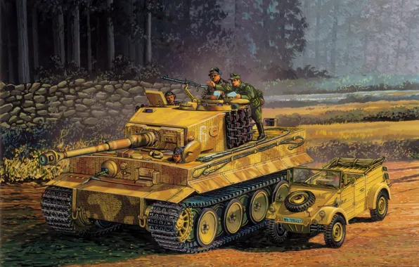 Picture war, art, painting, tank, ww2, Panzerkampfwagen VI Tiger