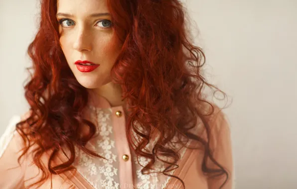 Look, girl, portrait, red hair, Redhead, red lips, Denis Goncharov