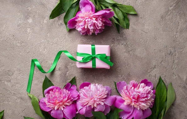 Flowers, gift, pink, pink, flowers, peonies, peonies, gift box