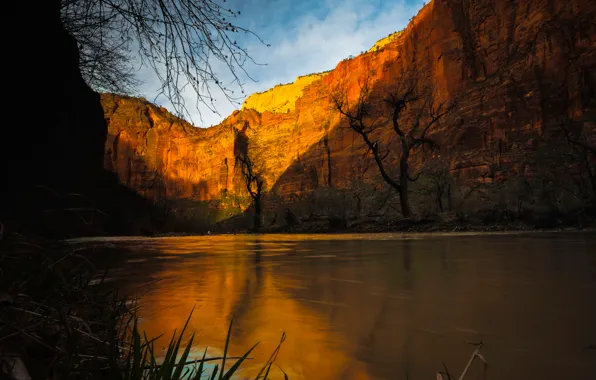 Picture mountains, lake, rocks, Utah, USA, Zion National Park
