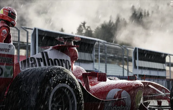 Sport, Machine, Rain, Formula 1, The car, Schumacher, Michael Schumacher, Michael Schumacher